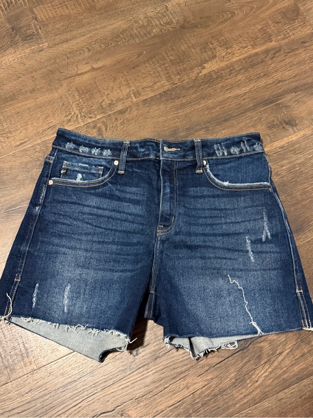 KanCan Dark Blue Distressed Denim Shorts